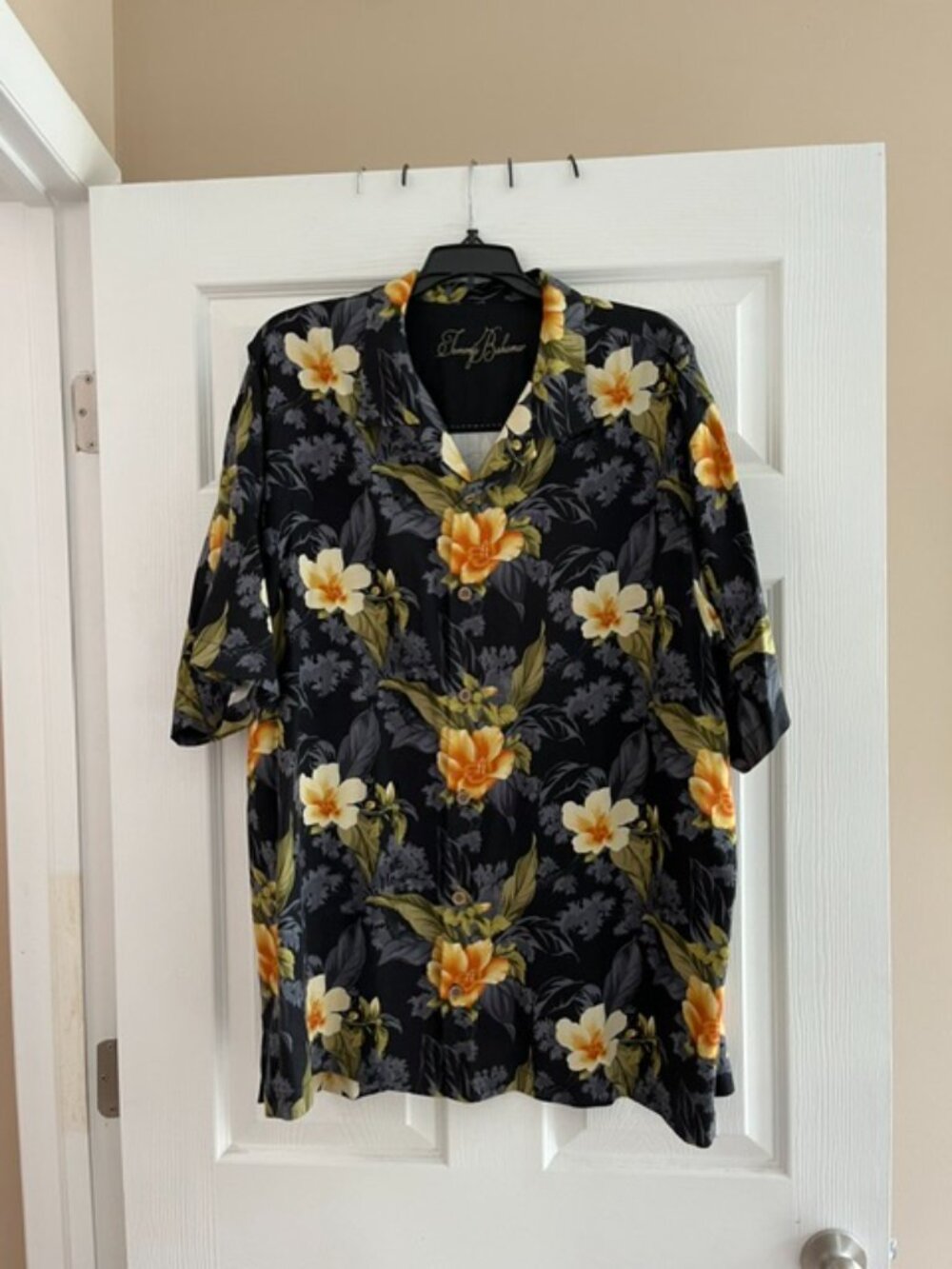 Tommy Bahama Black Print Silk Camp Shirt Size XL